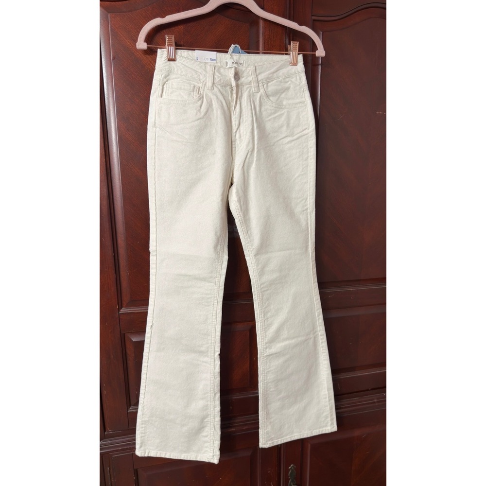 Mango MNG Women Cream Corduroy Flare Pants High Waisted Off White Size S NWT